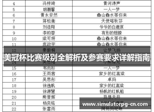 美冠杯比赛级别全解析及参赛要求详解指南