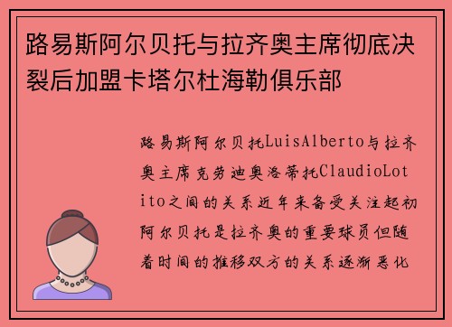 路易斯阿尔贝托与拉齐奥主席彻底决裂后加盟卡塔尔杜海勒俱乐部